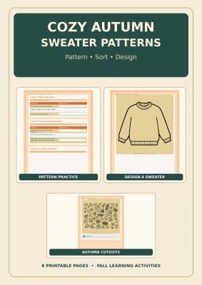 Cozy Autumn Sweater Patterns &ndash; Fall Math, Sorting & Craft Activity Pack