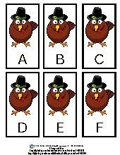 Turkey Letter Flashcards. All Ages. Literacy.