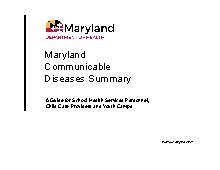 Maryland Communicable Diseases Summary
