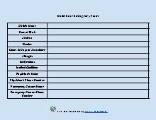 Child Care Emergency Form (Birth to Five)