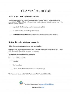 CDA Verification Visit