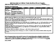 Child Care Infant and Children Weekly Meal/Menu Planner Template
