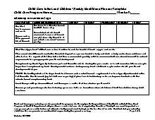Child Care Infant and Children Weekly Meal/Menu Planner Template