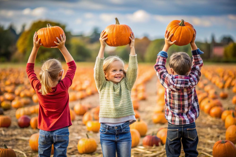 Joyful Children Celebrating Pumpkin Season