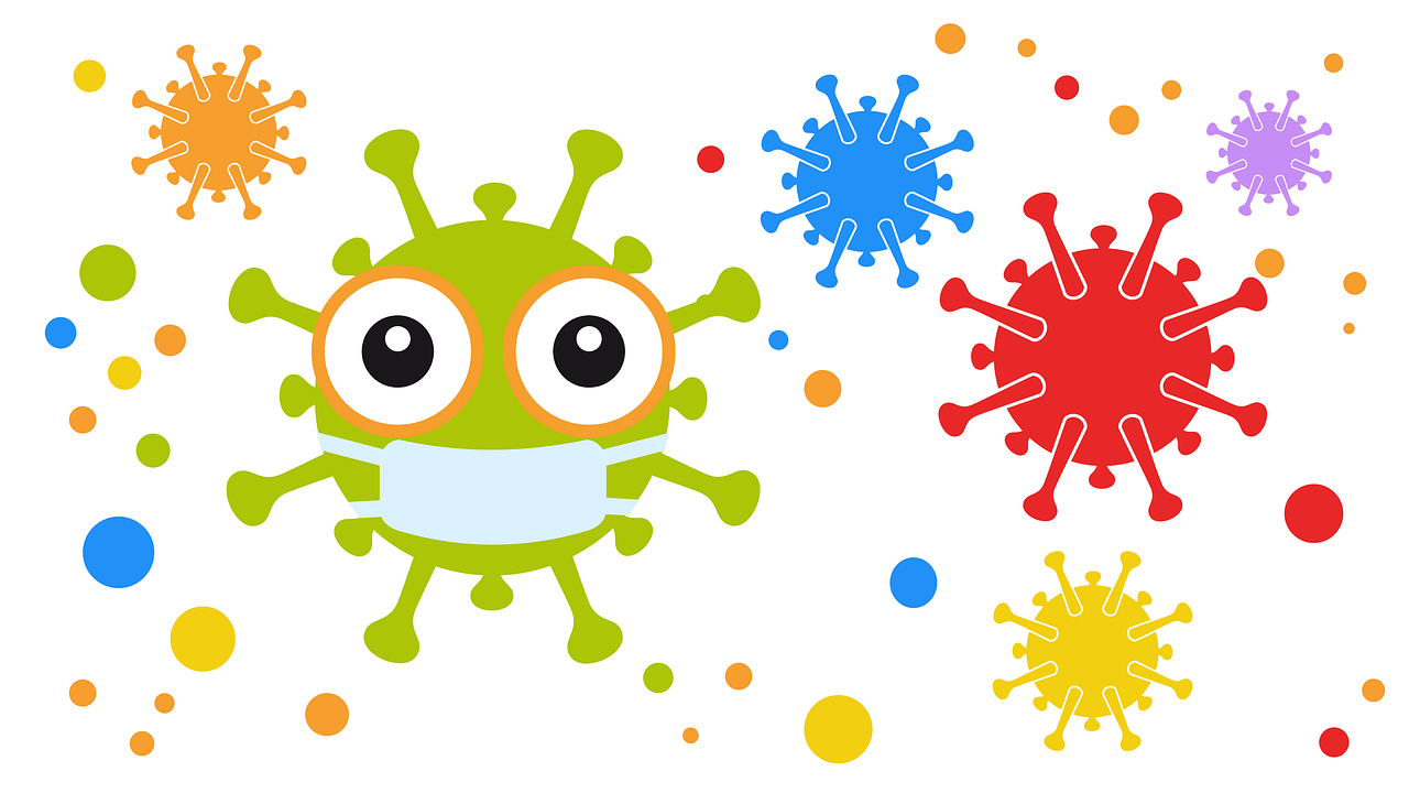 Colorful Cartoon Virus Characters image in article Infection Control Practices for Child Care Settings