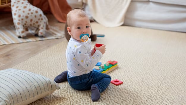 Curious Baby Playing with Colorful Blocks